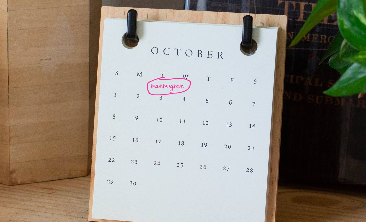 Calendar with circled mammogram date